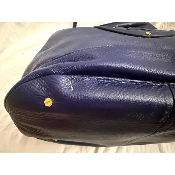 Tory Burch large blue leather bucket purse with gold accents - Picture 5 of 12